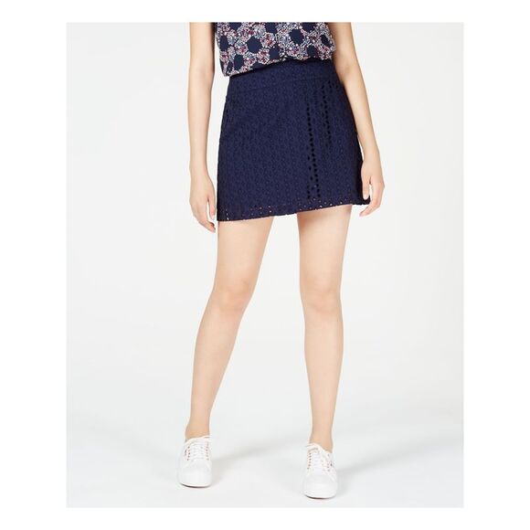 MAISON JULES Womens Navy Eyelet Mini A-Line Skirt Size: 2 - Picture 1 of 4